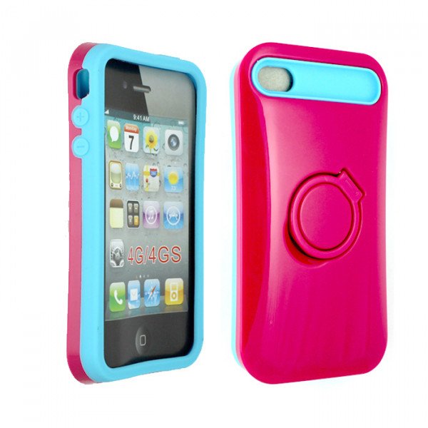 Wholesale iPhone 4 4S Gummy Glow Case (Hot Pink - Blue)